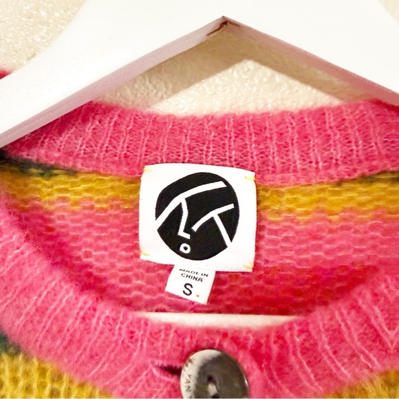 Yanyan Knits Alpaca Stripe Logo Multicolored Button Cardigan Sweater size small - Picture 11 of 15